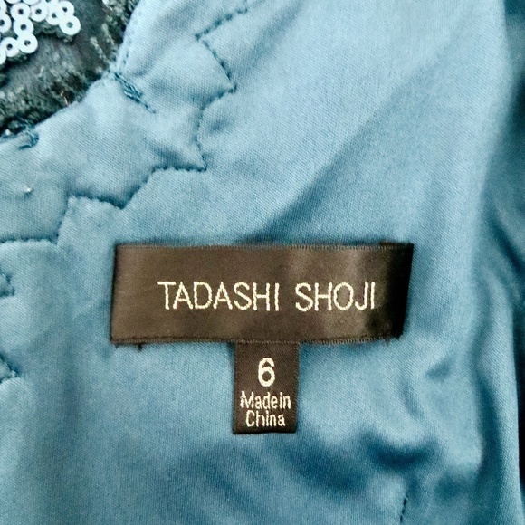 NEW! Tadashi Shoji Paillette Embroidered Lace V-Neck Dress Sequins Blue SZ 6 - Picture 12 of 14